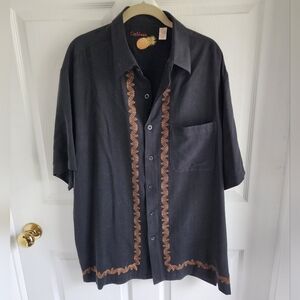 Caribbean Black and Brown Casual Button Down Shirt